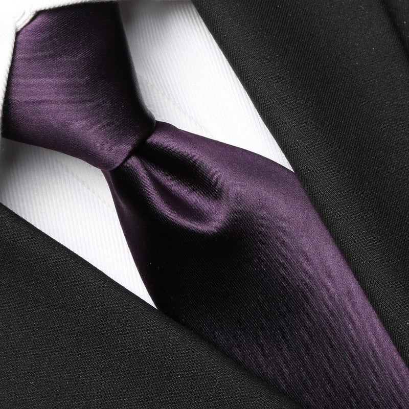 KissTies Plum Purple Satin Tie Set Solid Ties Mens Necktie + Pocket Square - Image 5